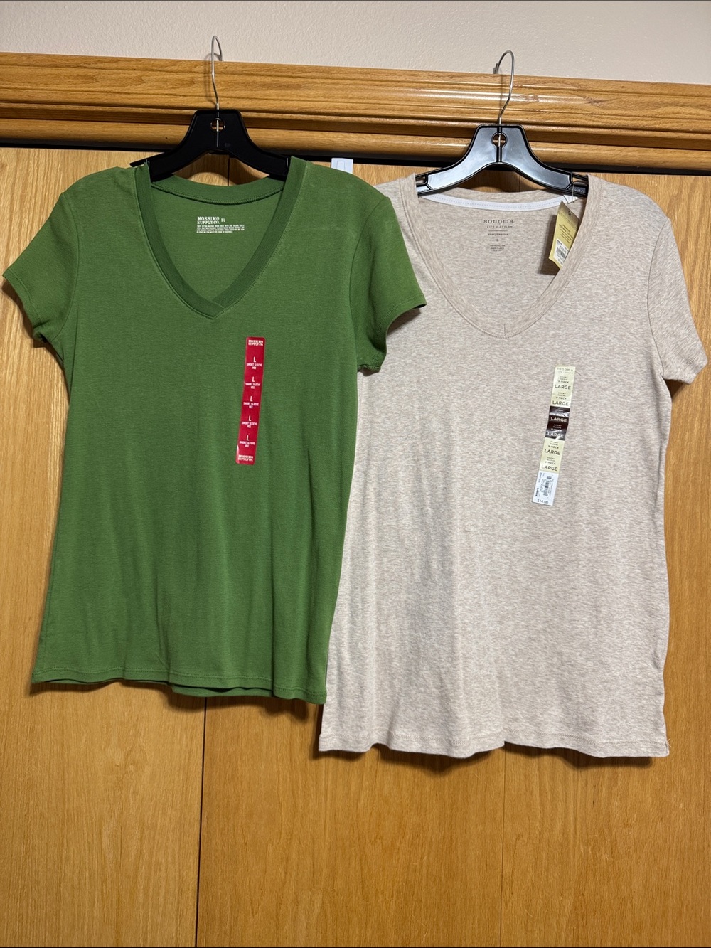 Large Short Sleeve V-Neck Tees Duo: Sonoma in Beige and  Mossimo in Green
